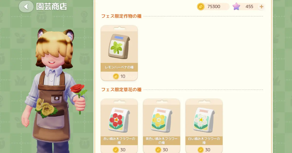 ブランクのお店で積み木フラワーの種が売られている