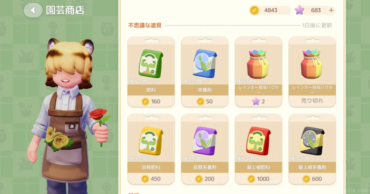 ブランクの店で購入できる育成アイテム