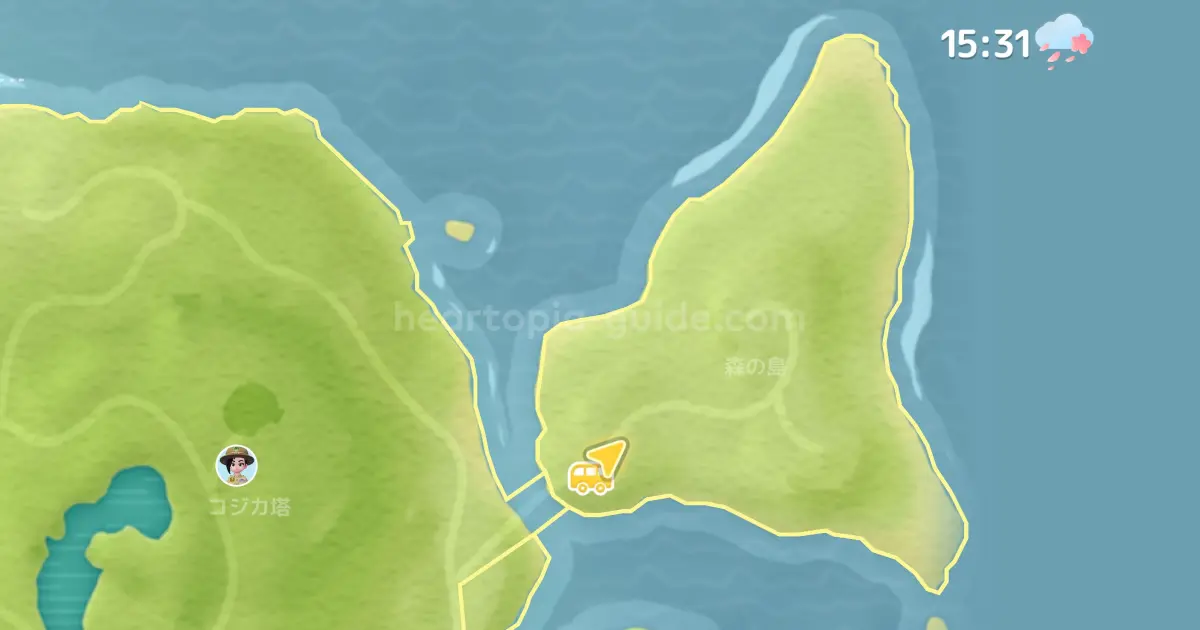 森の島の地図（ハートピアスローライフ）